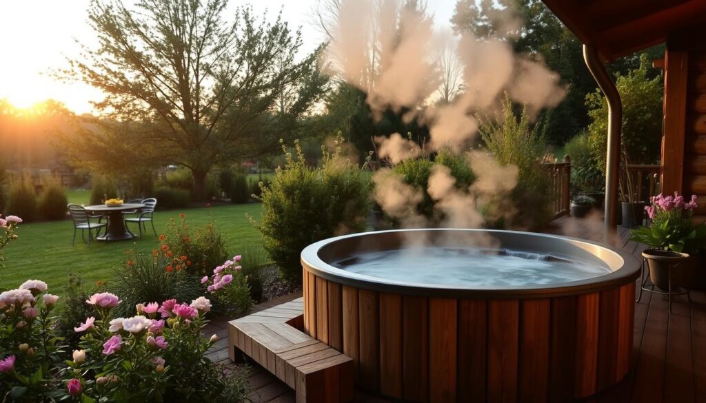 Holzbefeuerter Whirlpool im Garten